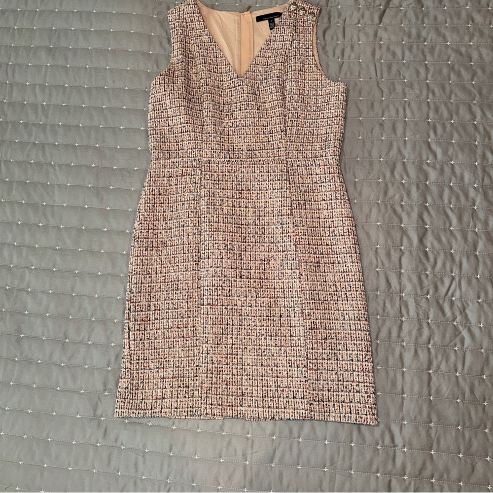 White House Black Market Pink Tweed Midi Sheath Dress